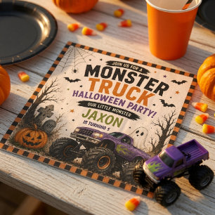 Personalisierter Monster-Truck-Halloween-Geburtsta Serviette
