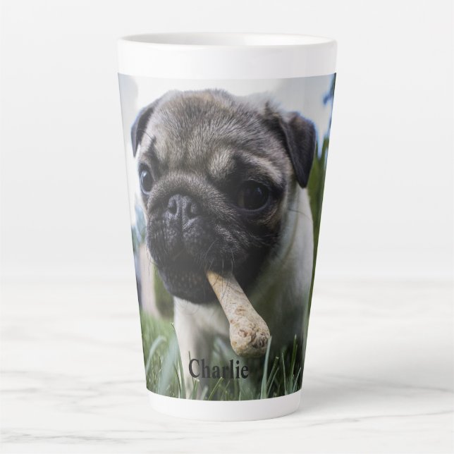 Personalisierter Mops Foto und Name Milchtasse (Vorderseite)