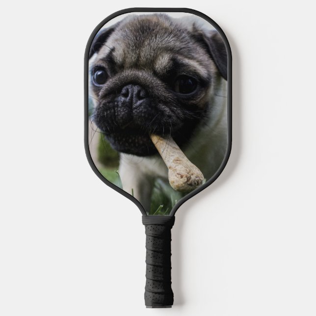 Personalisierter Mops Foto und Name Pickleball Schläger (Vorderseite)