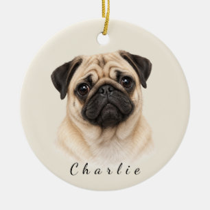 Personalisierter Mops-Hund mit individuellem Namen Keramik Ornament