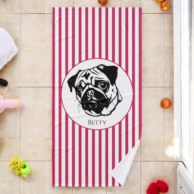 personalisierter Mops Hund trendy, stilvoll und in Badehandtuch (fun cute towel featuring a pug , ideal for a personalized dogs towel or a gift for a pug lover)
