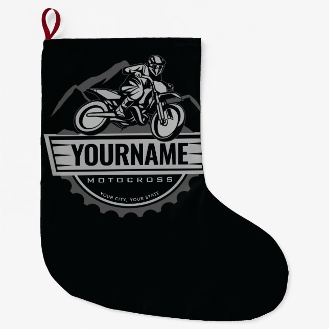 Personalisierter Motocross Rider Dirt Bike Racing Großer Weihnachtsstrumpf (Vorderseite)