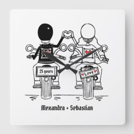 Personalisierter Motorradfahrer-Jubiläumsgeschenk Quadratische Wanduhr