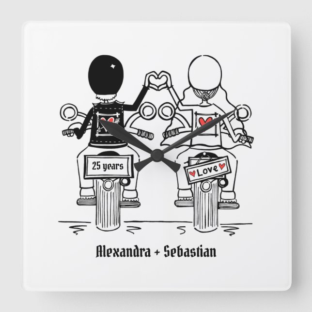 Personalisierter Motorradfahrer-Jubiläumsgeschenk Quadratische Wanduhr (Vorderseite)