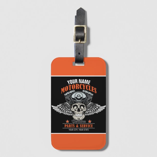 Personalisierter Motorradladen Gepäckanhänger (Vorderseite Vertikal)