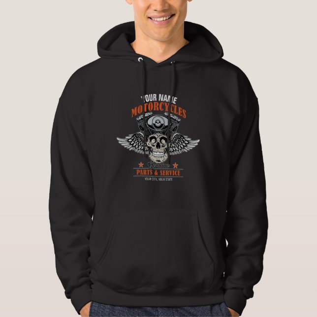 Personalisierter Motorradladen Hoodie (Vorderseite)