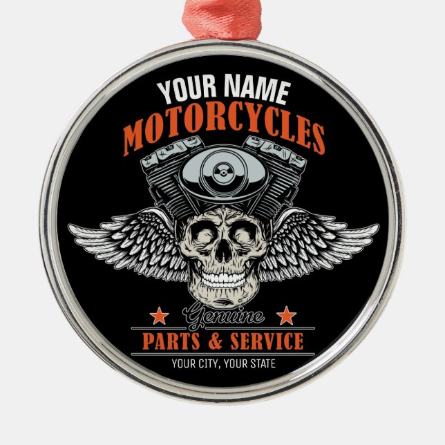 Personalisierter Motorradladen Ornament Aus Metall (Vorne)