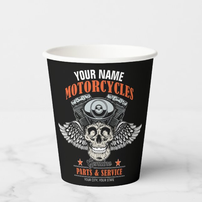 Personalisierter Motorradladen Pappbecher (Vorderseite)