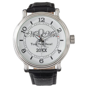 Personalisierter Mr. und Mrs. Plus Farbwahl Armbanduhr