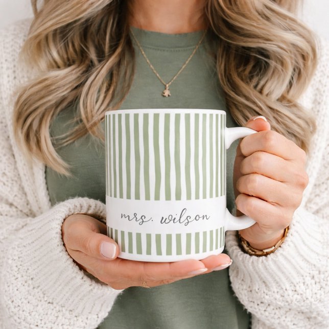 Personalisierter Mrs-Mug grün gestreifter Kaffeebe Kaffeetasse (Von Creator hochgeladen)
