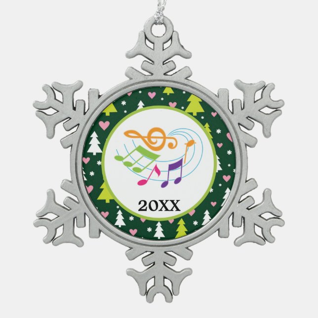 Personalisierter Musiknoten und Personal-Chor oder Schneeflocken Zinn-Ornament (Vorderseite)