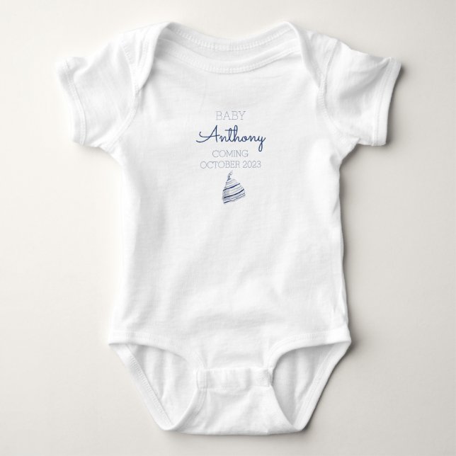 Personalisierter Nachname Ankündigung Baby Boy Hat Strampler (Vorderseite)