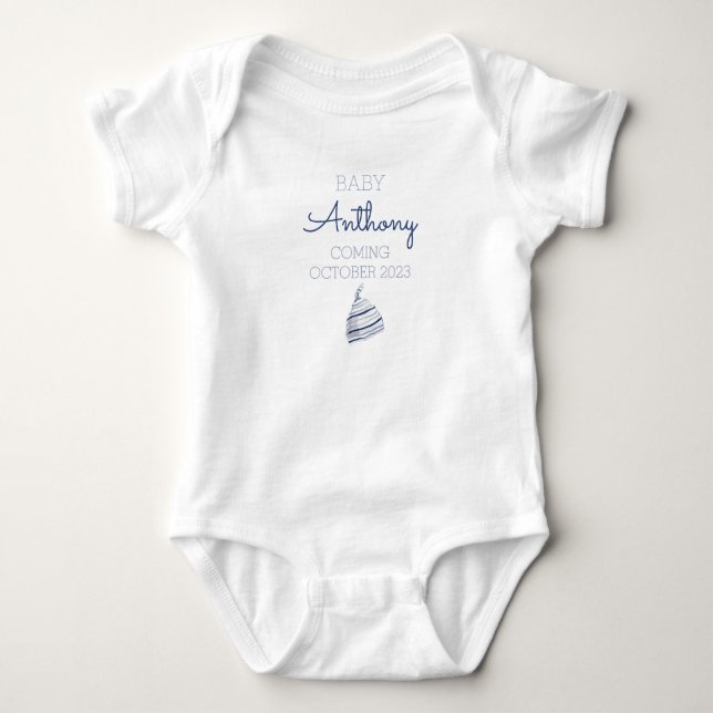 Personalisierter Nachname Ankündigung Baby Boy Hat Strampler (Vorderseite)