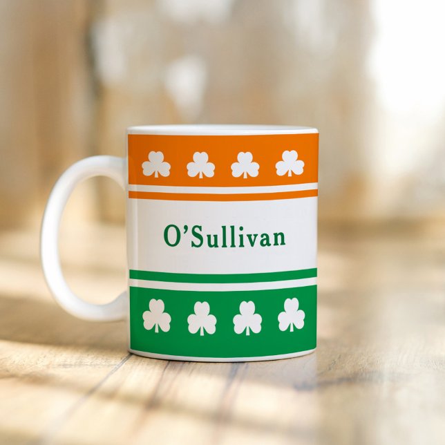 Personalisierter Nachname Irland Flaggenfarben Kaffeetasse (Von Creator hochgeladen)