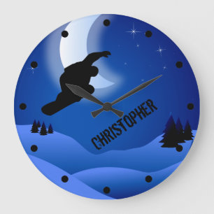 Personalisierter Nachtsnowboarding-Berg und Mond Große Wanduhr