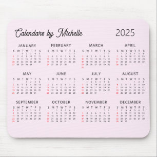 Personalisierter Name 2025 Kalender Pinke benutzer Mousepad