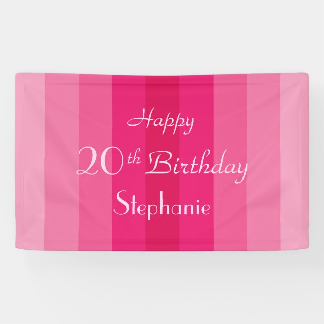Personalisierter Name 20. 25. Geburtstag Rosa Stre Banner (Horizontal)