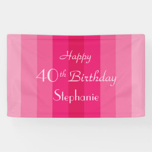 Personalisierter Name 40. Happy Birthday Pink Stri Banner