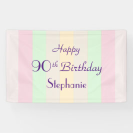 Personalisierter Name 90. Geburtstags Pastellstrei Banner
