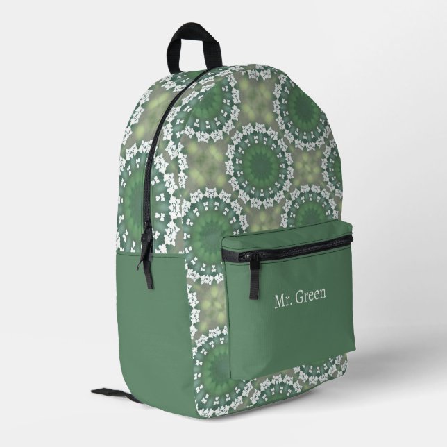 Personalisierter Name Abstrakt Art Frühjahr Grün Bedruckter Rucksack (Rückseitige Ecke links)