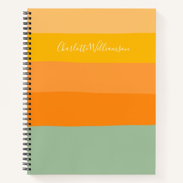 Personalisierter Name Abstrakt Sommergelbe Streife Notizbuch (Vorderseite)