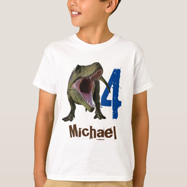Personalisierter Name Age T-Rex Tyrannosaurus T-Shirt (Vorderseite)