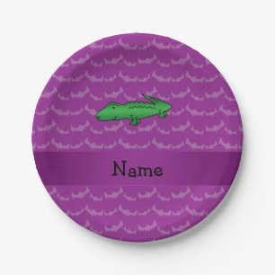Personalisierter Name Alligator lila Fledermäuse Pappteller