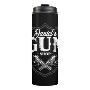 Personalisierter NAME Alte Revolver Waffenladen Sc Thermosbecher
