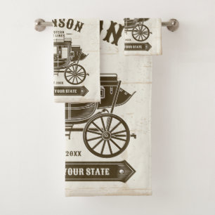 Personalisierter NAME Alte Western Stagecoach Befö Badhandtuch Set