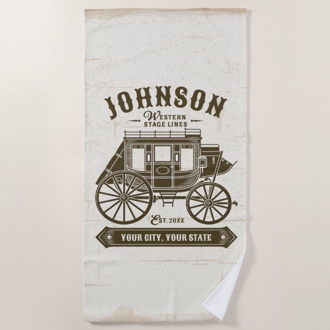 Personalisierter NAME Alte Western Stagecoach Befö Strandtuch (Vorderseite)
