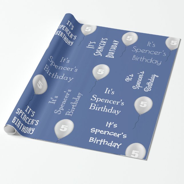 Personalisierter Name & Alter Geburtstag Blau Geschenkpapier (Ungerollt)