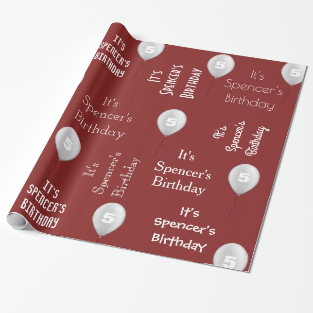 Personalisierter Name & Alter Geburtstag Rot Geschenkpapier (Ungerollt)