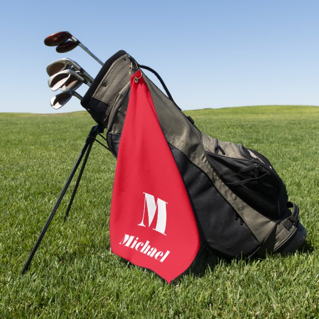 Personalisierter Name Anfangsfarbe Rot Golfhandtuch (Gras)