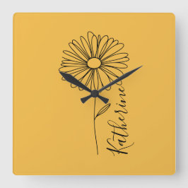 Personalisierter Name April daisy Birth Blume Quadratische Wanduhr