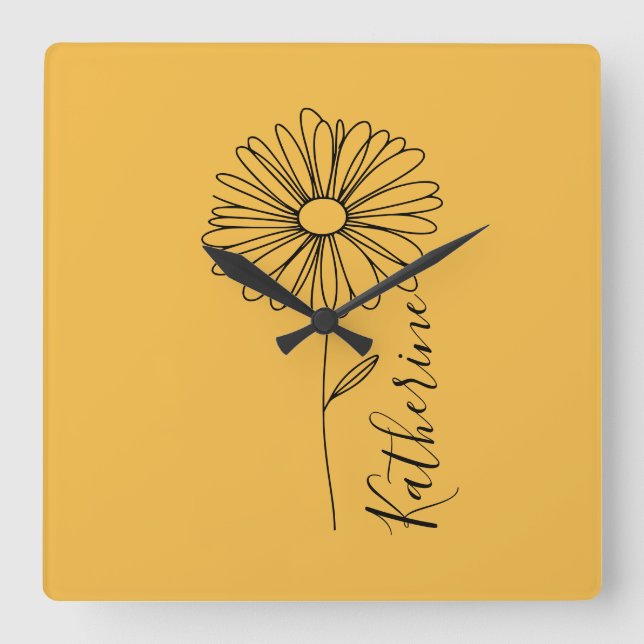 Personalisierter Name April daisy Birth Blume Quadratische Wanduhr (Vorderseite)