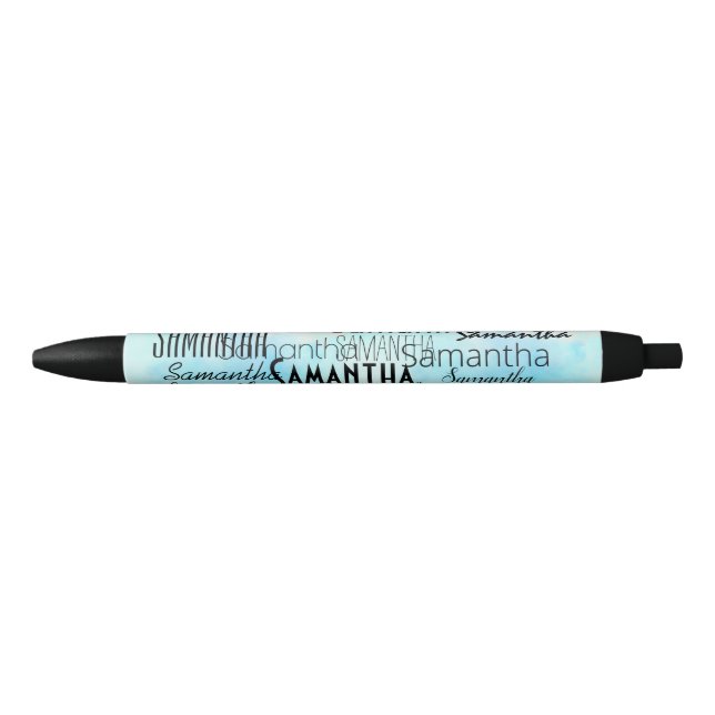 Personalisierter Name Aqua Blue White Kugelschreiber (Vorderseite)