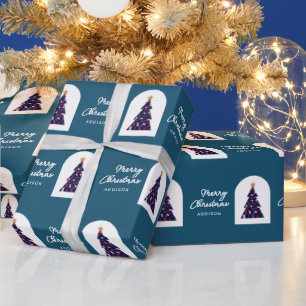 Personalisierter Name Aquamarin Schachtelbaum Geschenkpapier