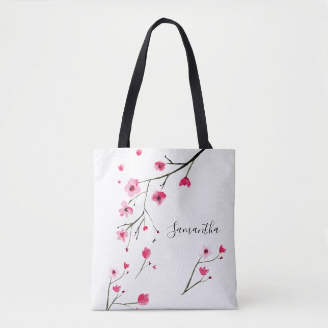 Personalisierter Name Aquarell Cherry Blossom Tasche (Vorderseite)