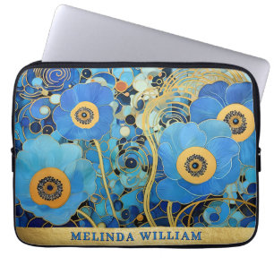 Personalisierter Name Art Blue Flowers Gold Abstra Laptopschutzhülle