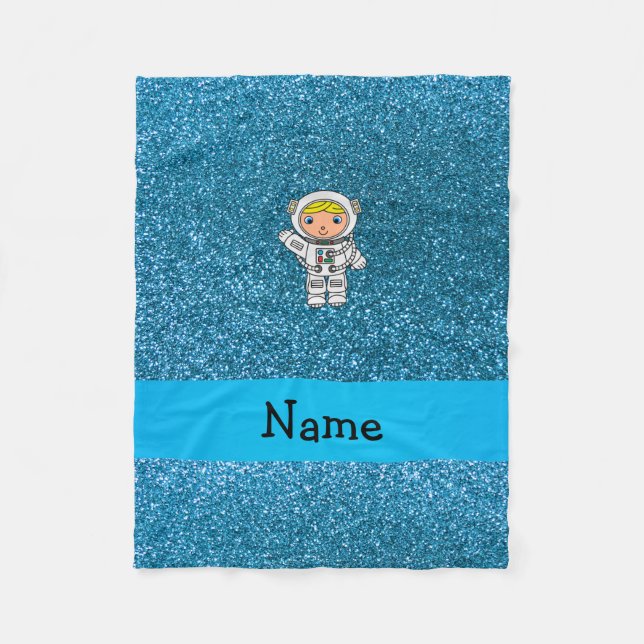 Personalisierter Name Astronaut Himmelsblau Glitze Fleecedecke (Vorderseite)