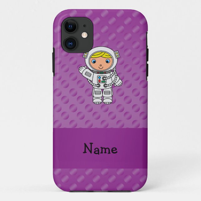 Personalisierter Name Astronaut lila Polka Punkte Case-Mate iPhone Hülle (Rückseite)