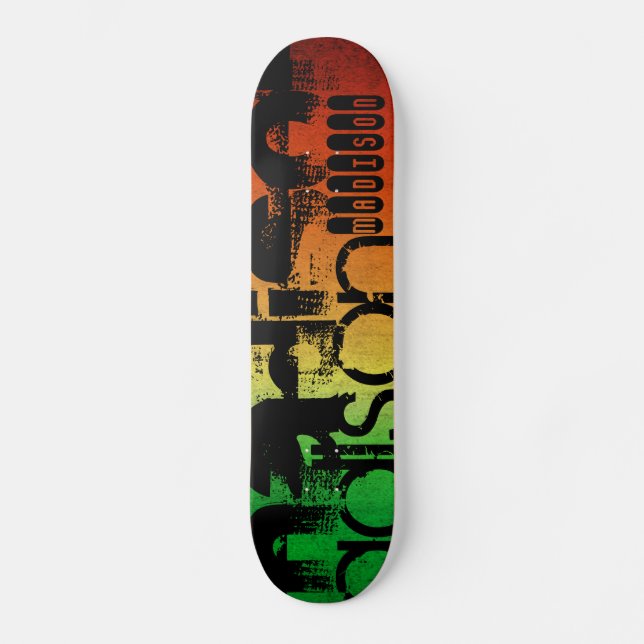 Personalisierter Name auf Neon Orange Yellow & Gre Skateboard (Vorderseite)