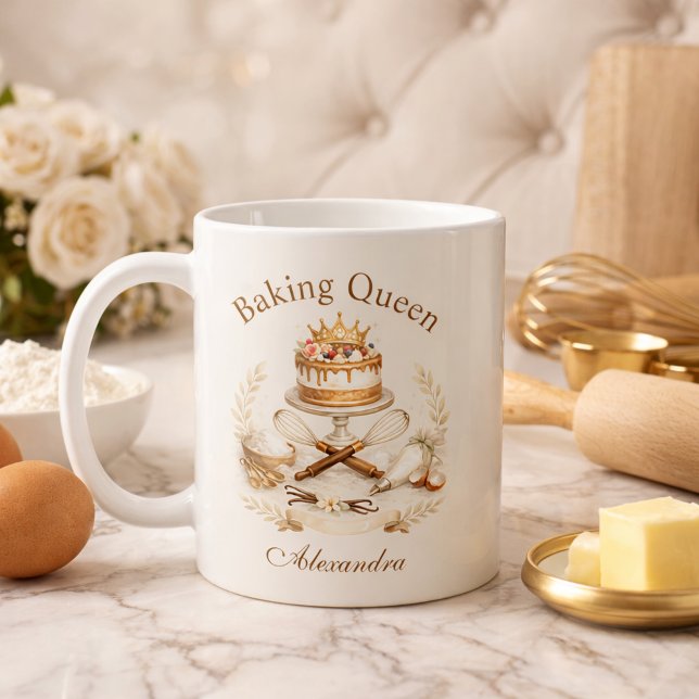 Personalisierter Name Backkönigin Kaffeetasse (Von Creator hochgeladen)