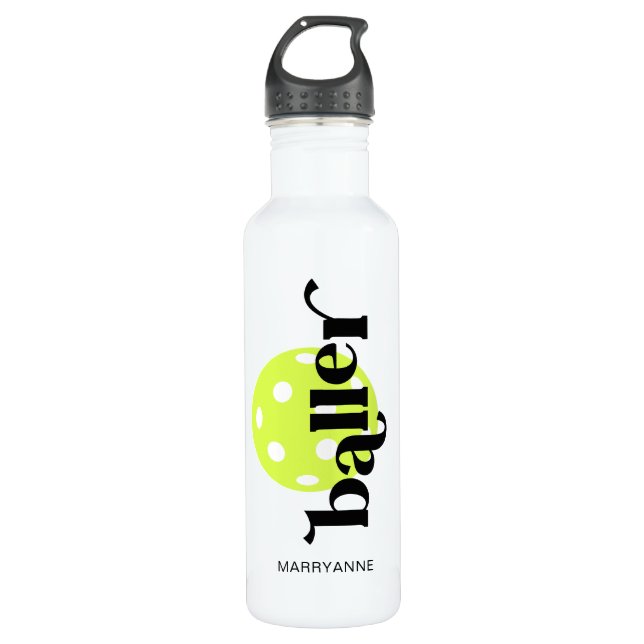 Personalisierter Name Baller Pickleball Edelstahlflasche (Vorderseite)