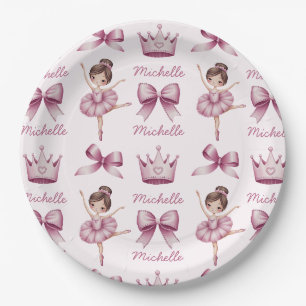 Personalisierter Name Ballerina rosa Muster Pappteller