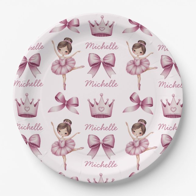 Personalisierter Name Ballerina rosa Muster Pappteller (Vorderseite)