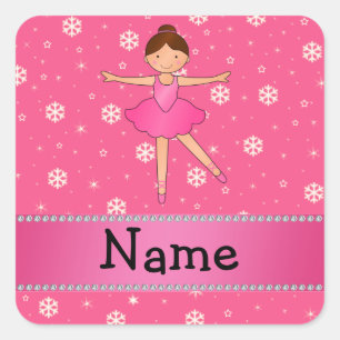 Personalisierter Name Ballerina rosa Schneeflocken Quadratischer Aufkleber