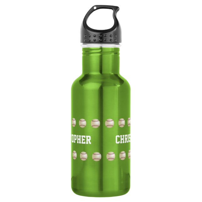 Personalisierter Name, Baseball, Apfelgrün Edelstahlflasche (Vorderseite)