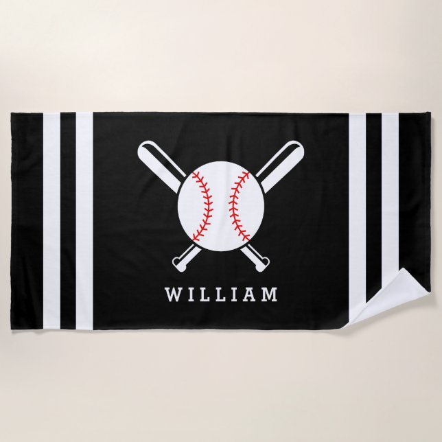 Personalisierter Name Baseball Black Stripes Strandtuch (Vorderseite)