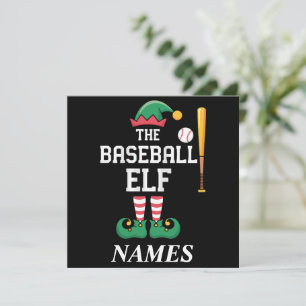 Personalisierter Name Baseball-Elf Familie passend Feiertagskarte